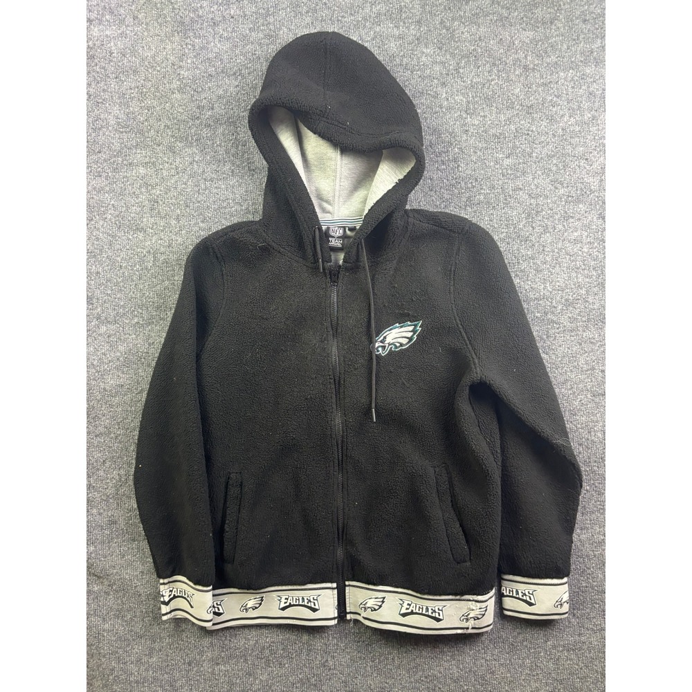 NFL Team Apparel Philadelphia Eagles Full Zip Hoodie Mens L Black Sherpa Fleece